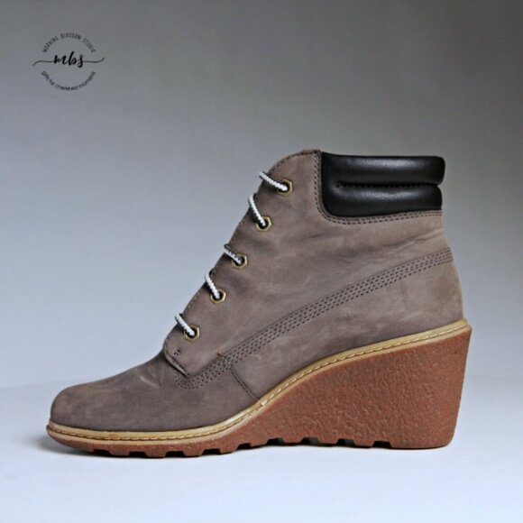 EUC Timberland Earthkeepers Amston Wedge Ankle Boots Gray Black Women 7 - Picture 6 of 13